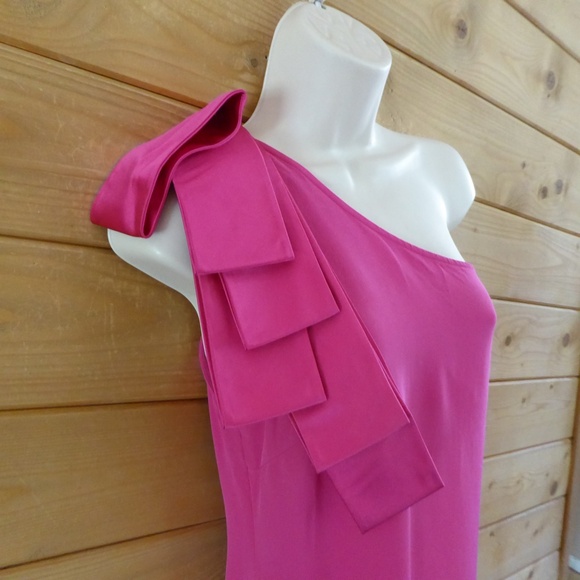 JAYGODFREY Hot Pink 100% Silk One Shoulder Party Cocktail Sleeveless Tank Dress - Picture 5 of 11
